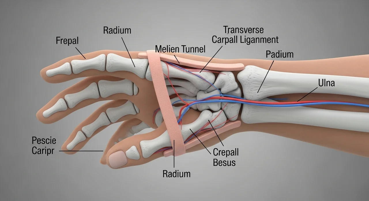 가장 흔한 원인: 손목터널증후군 (수근관증후군)