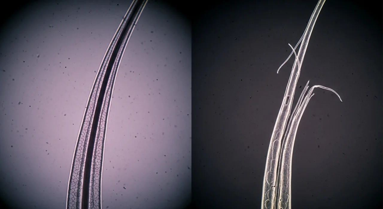 정상 모발 vs 얇아진 모발 비교
